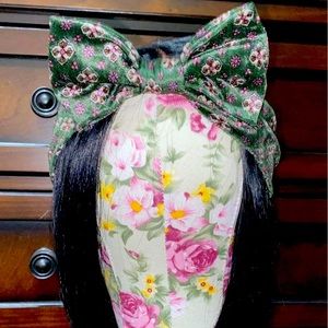Forest Green & Pink Suede Bow Headband